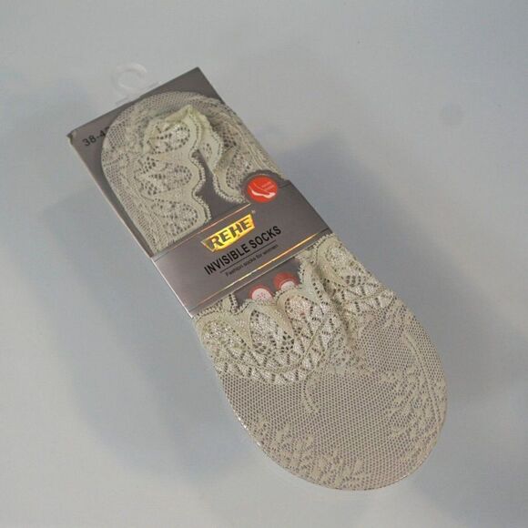 REHE Invisible Socks Laced Women Fashion No Slip Silicon Grip 2 Pairs - Picture 10 of 11